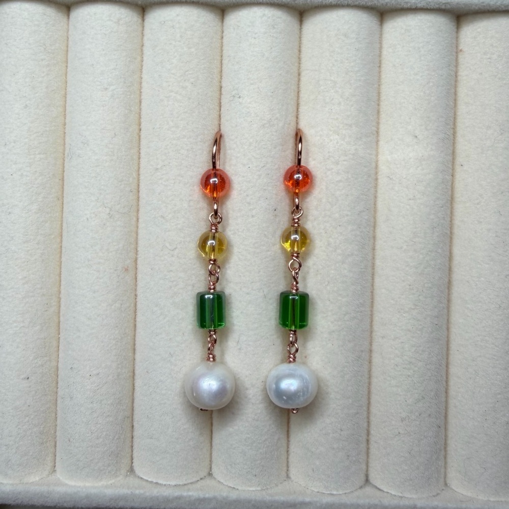 Multicolor Glass Bead & Pearl Drop Earrings